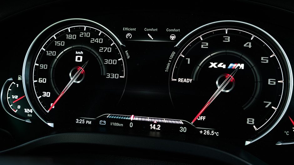 2019 BMW X4 M Competition dials