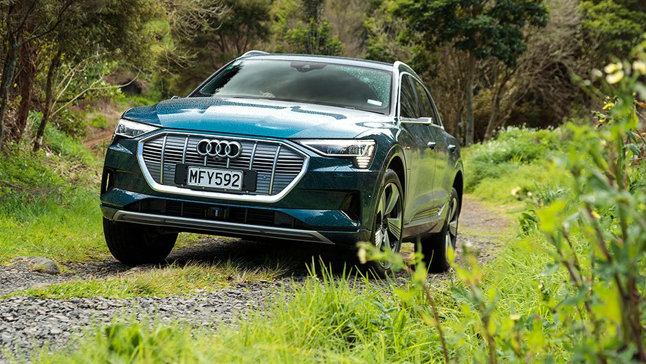 Audi e-tron 55 quattro driving through bush