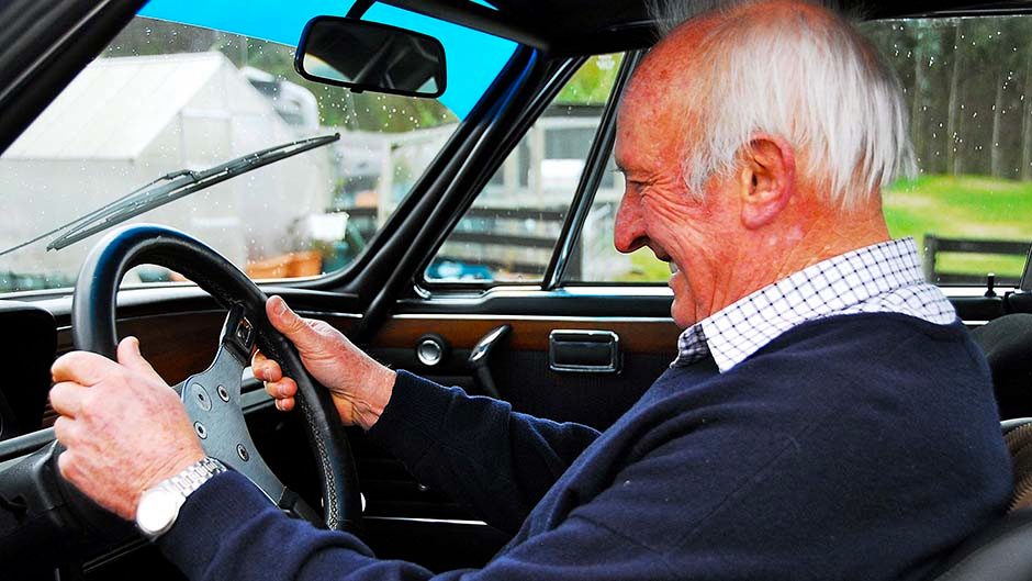 Chris Amon behind wheel of BMW 3.0CSL