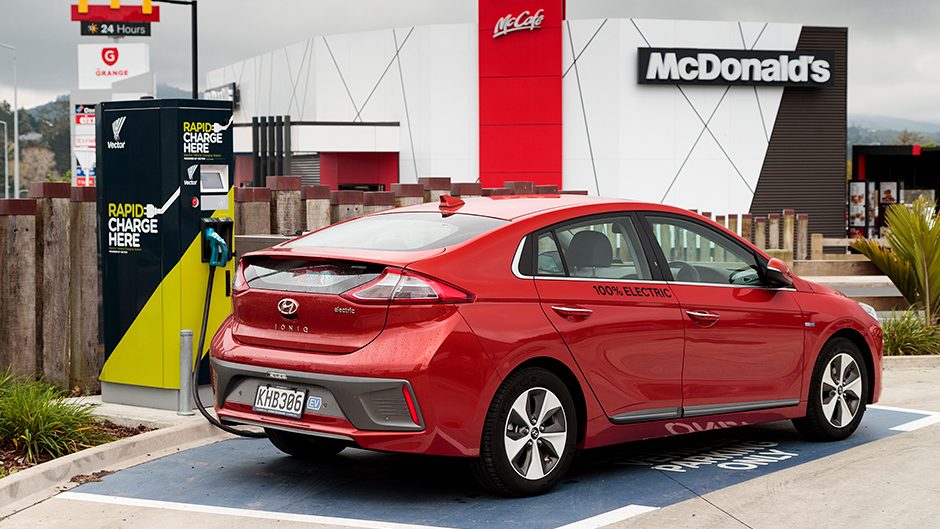 2017 Hyundai Ioniq Electric charging at fast charger