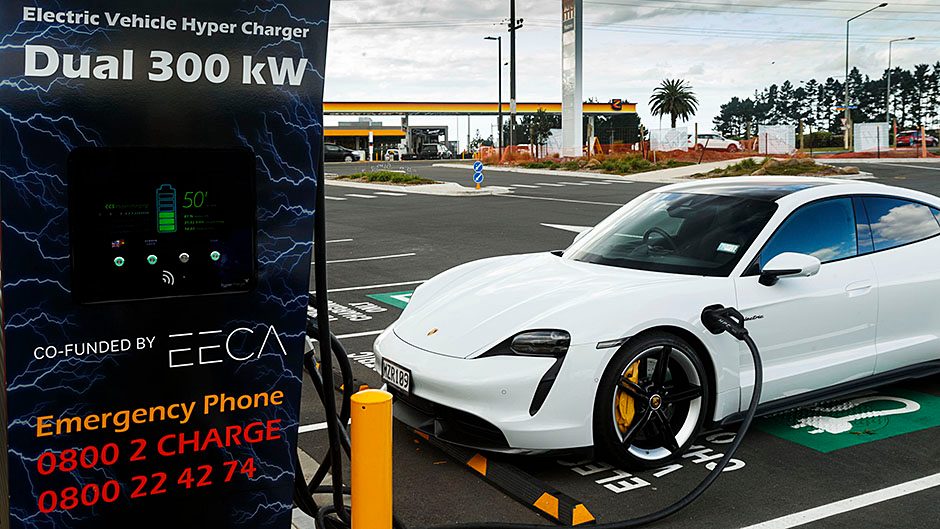 Porsche Taycan Turbo S at EV charger