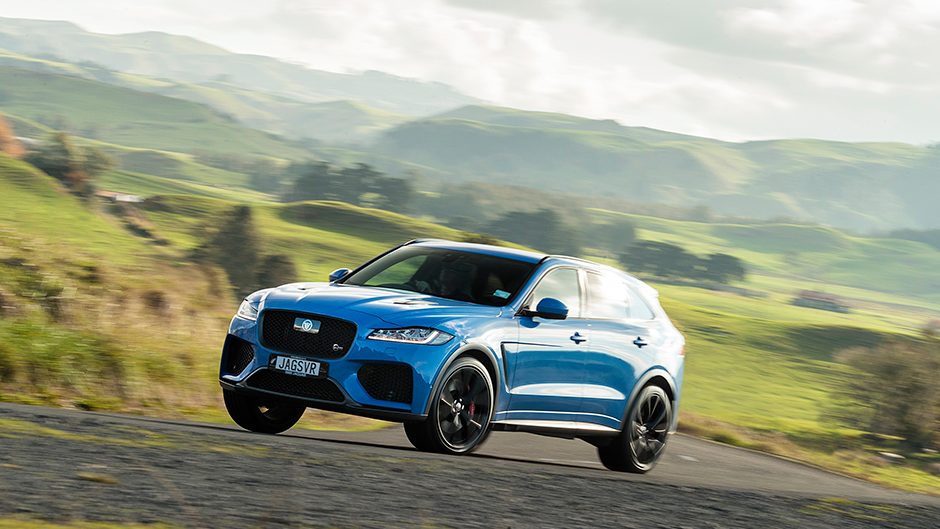 2019 Jaguar F-Pace SVR driving uphill