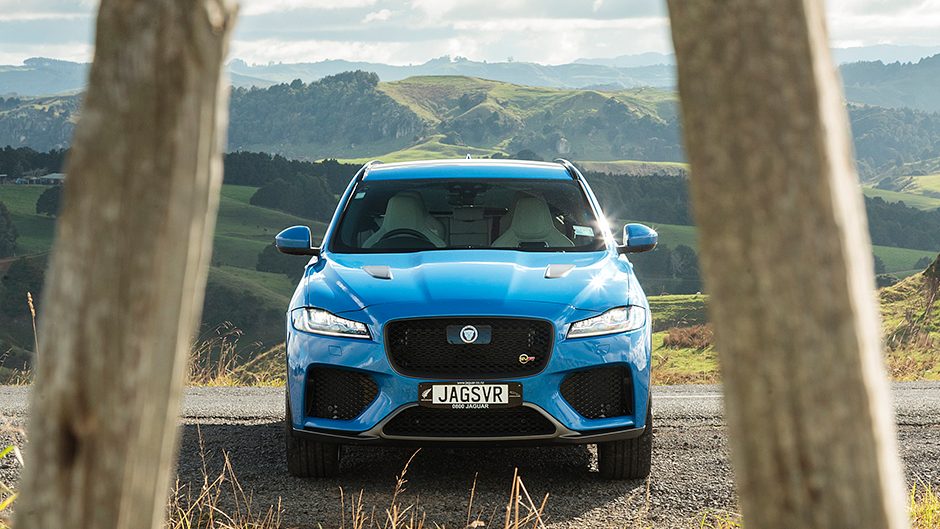 2019 Jaguar F-Pace SVR front staic through fence