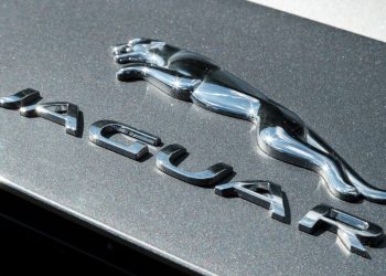 Jaguar badge close up view