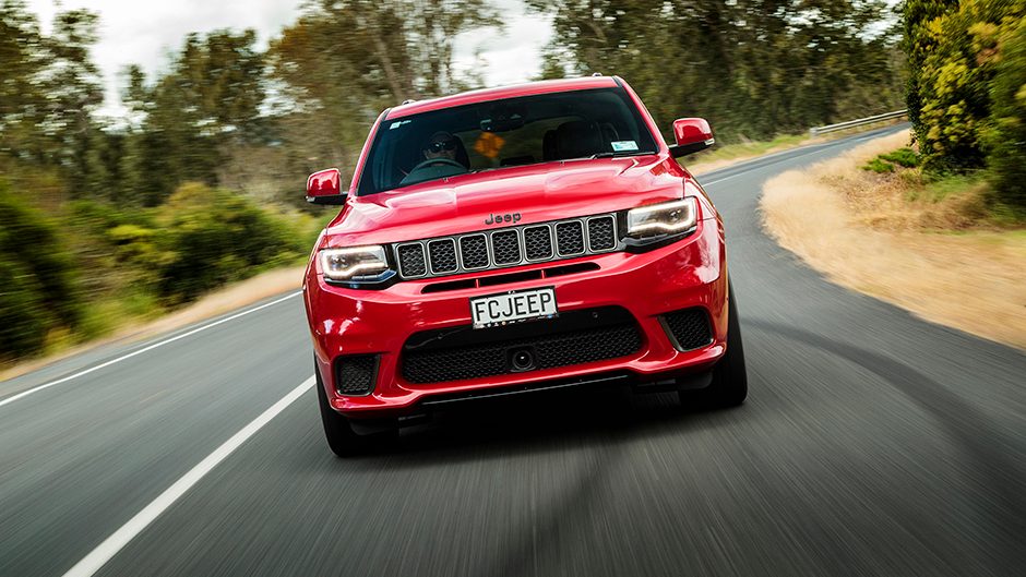 2018 Jeep Grand Cherokee Trackhawk driving through bend at speed
