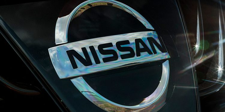 Nissan badge close up view