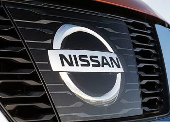 Nissan logo on grille close up view