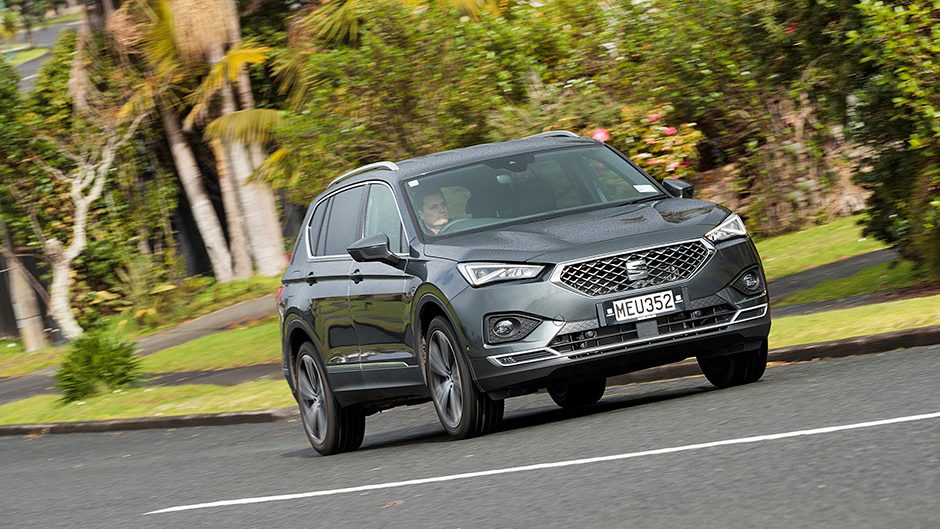 2019 Seat Tarraco Excellence 4Drive driving past trees