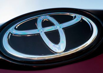 Toyota badge close up view