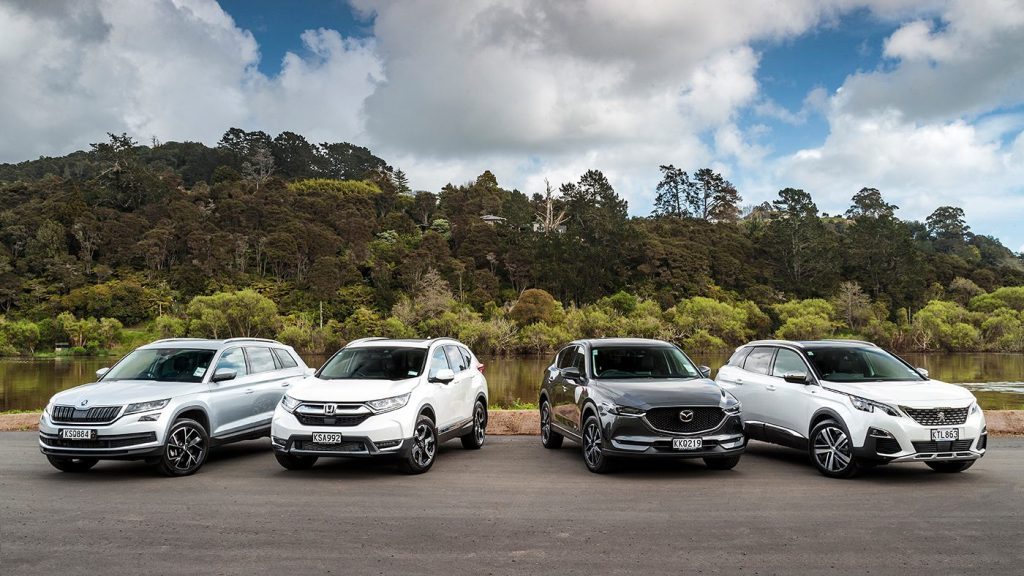 Honda CR-V vs Skoda Kodiaq vs Mazda CX-5 vs Peugeot 3008 beside river