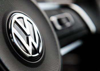 Volkswagen badge on steering wheel