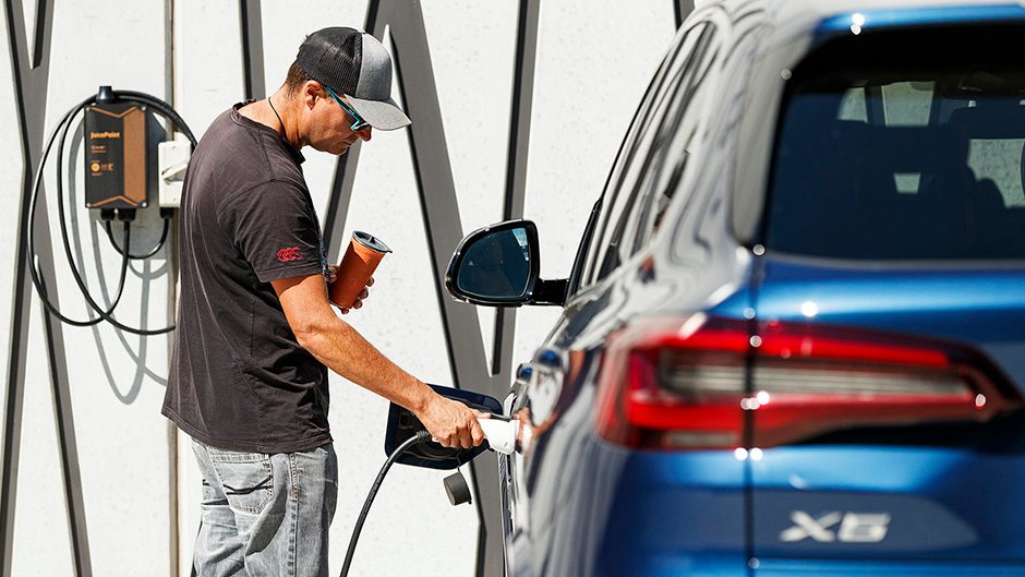 BMW X5 Xdrive 45e plug-in hybrid being charged