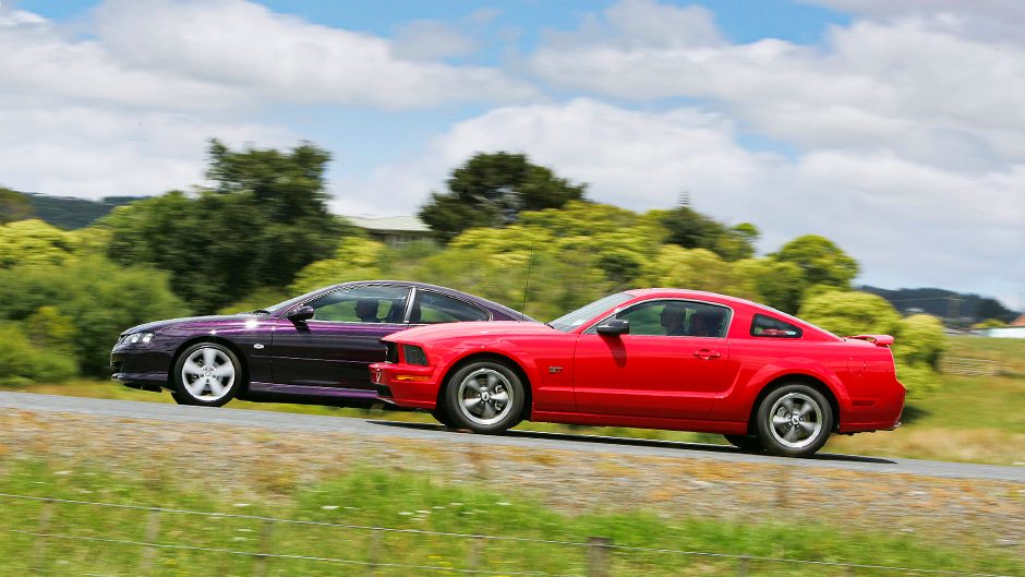 Holden Monaro and Ford Mustang side action