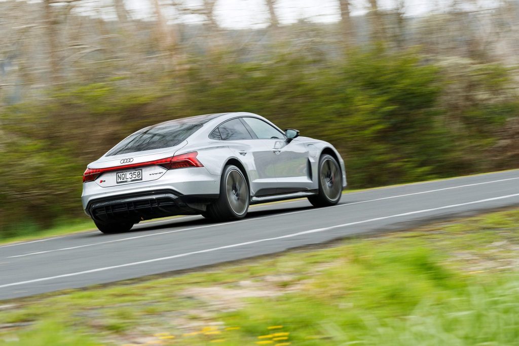 Audi e-tron GT driving rear view