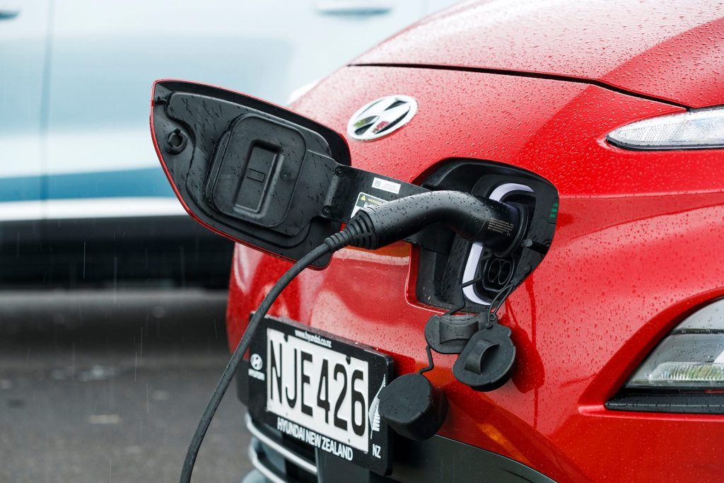 Hyundai Kona EV charging with door open