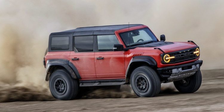 Ford Bronco Raptor drifting on dirt