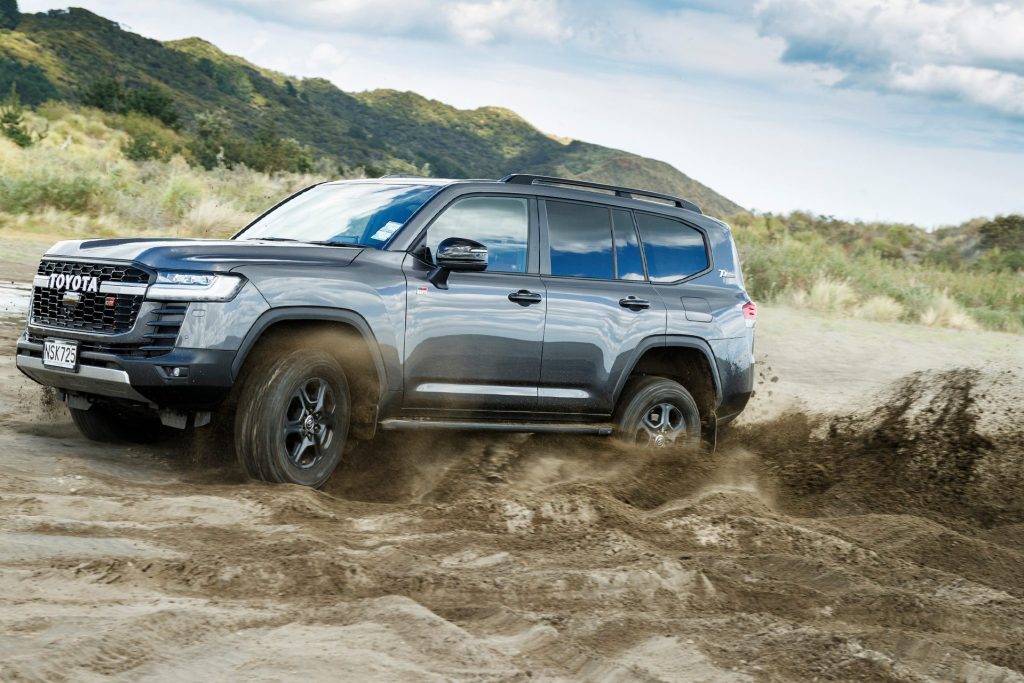 2021 Toyota Land Cruiser 300 GR Sport kicking up sand