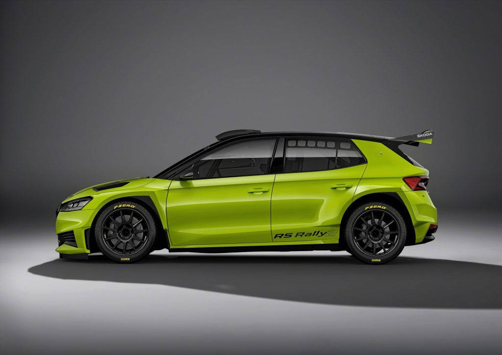 Skoda Fabia RS Rally2 side view in studio