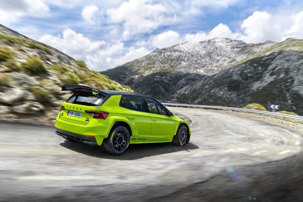 Skoda Fabia RS Rally2 front view on road