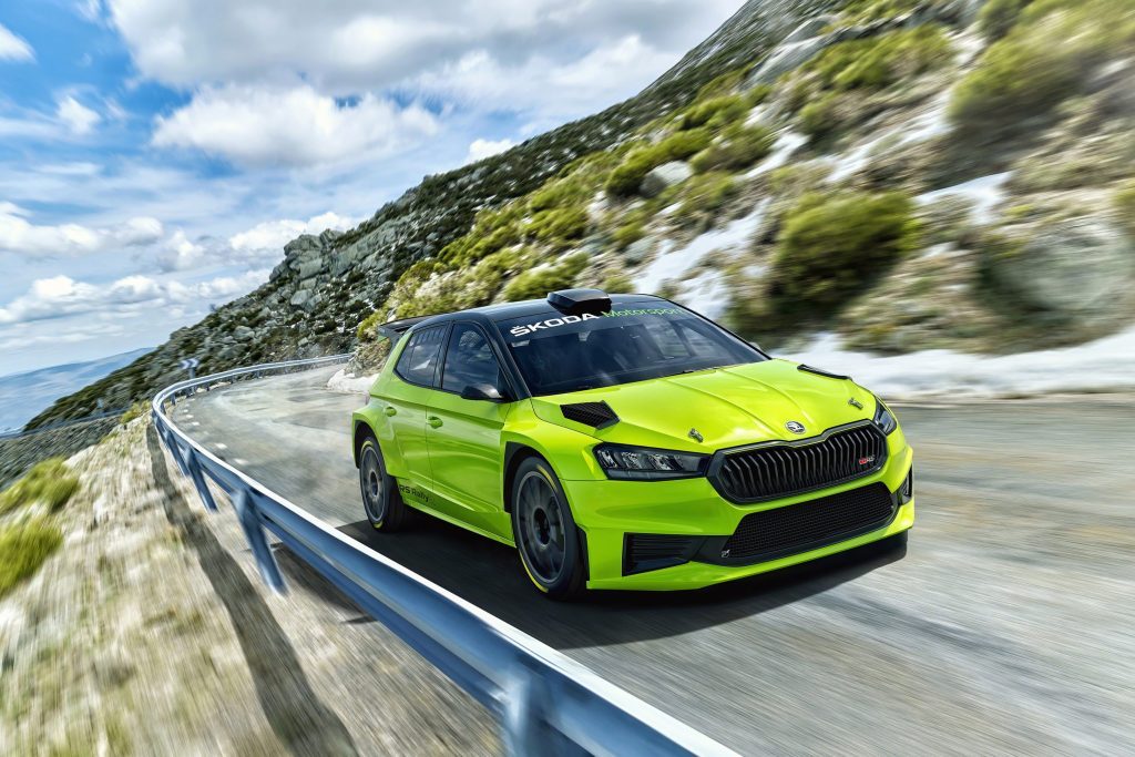 Skoda Fabia RS Rally2 front view on road