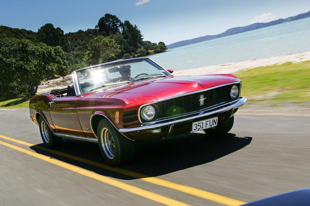 1970 Mustang GT Convertible driving action near beach