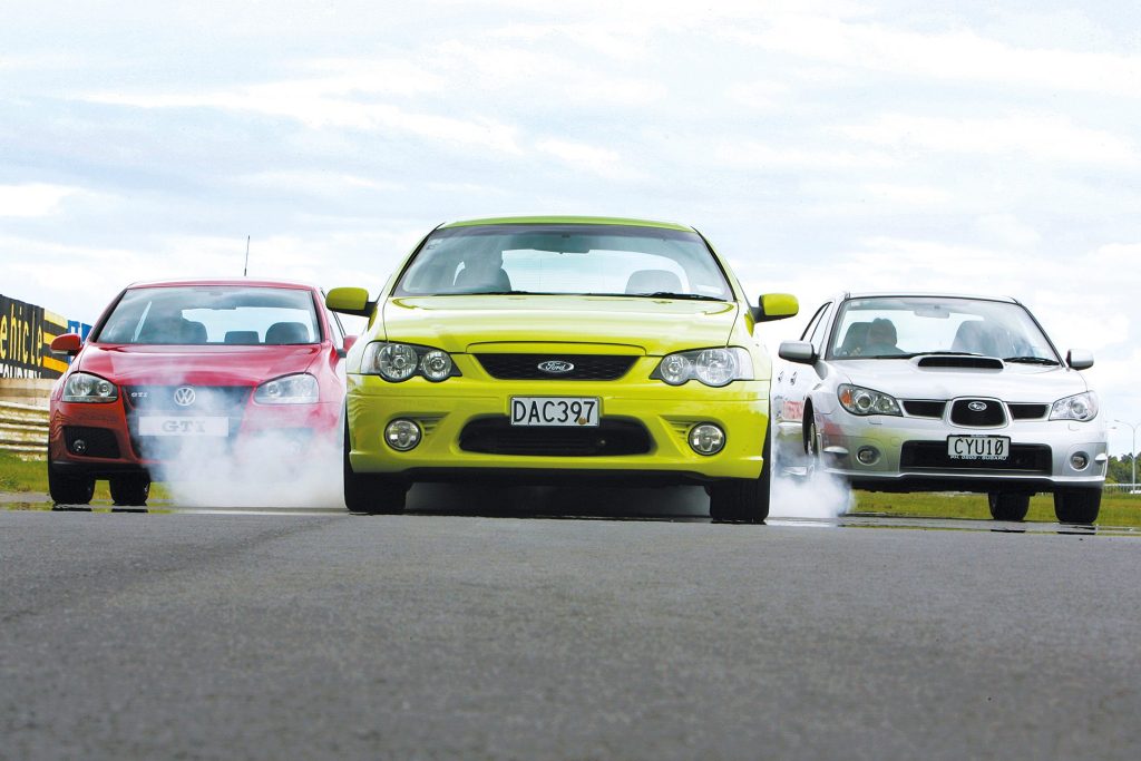 Ford Falcon XR6 Turbo vs VW Golf GTI vs Subaru Impreza WRX smokin