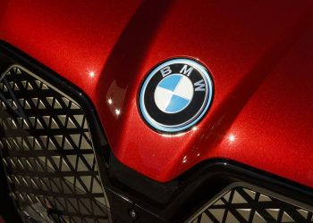 BMW iX front badge close up view
