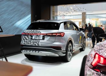 Audi Q4 e-tron rear view in shopping centre