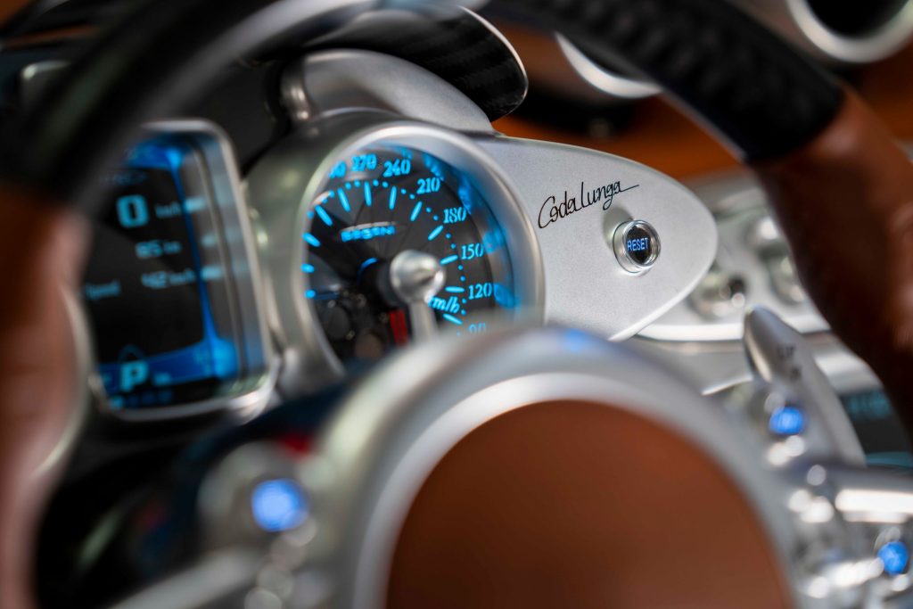 Pagani Huayra Codalunga gauge cluster interior view