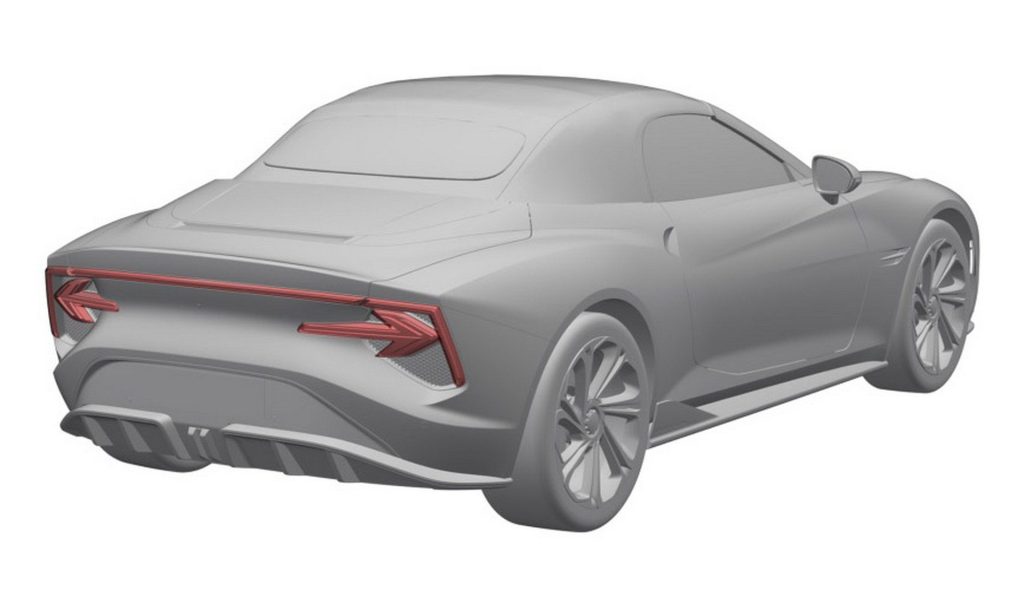 MG Cyberster render rear three-quarter view