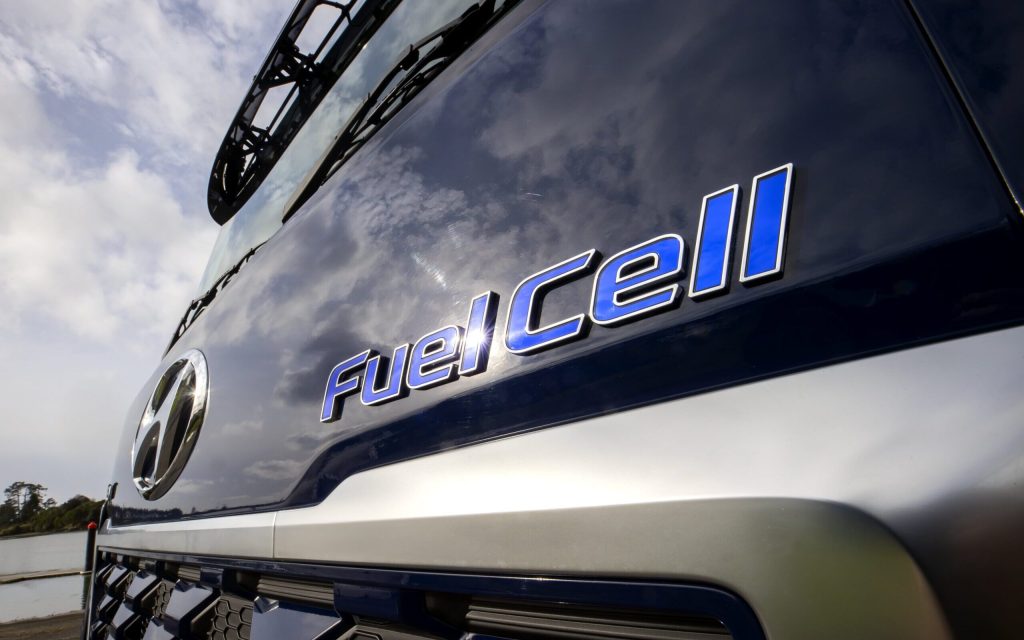 Hyundai Xcient hydrogen-powered fuel cell electric truck Fuel Cell badge