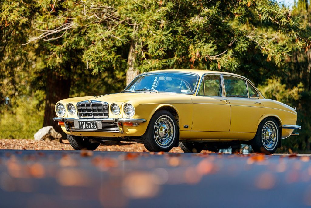 1978 Jaguar XJ6 4.2 LWB low front static in front of trees
