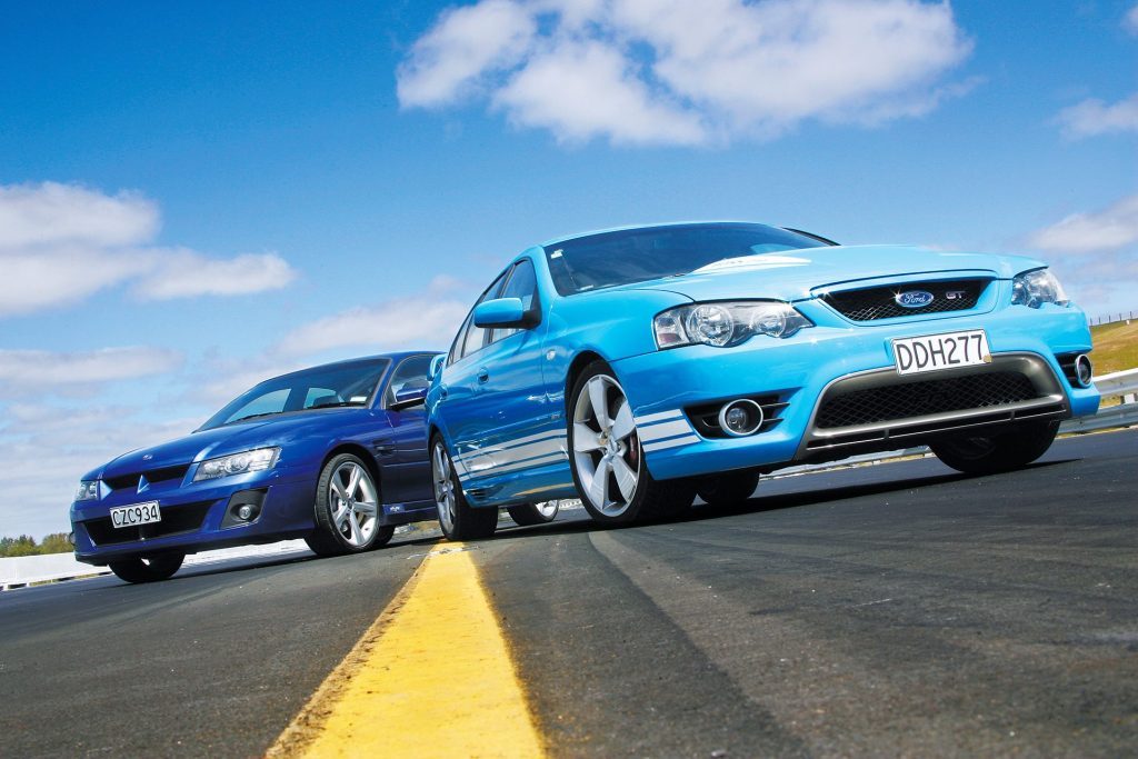 2006 HSV Clubsport vs FPV GT-front static on drag strip