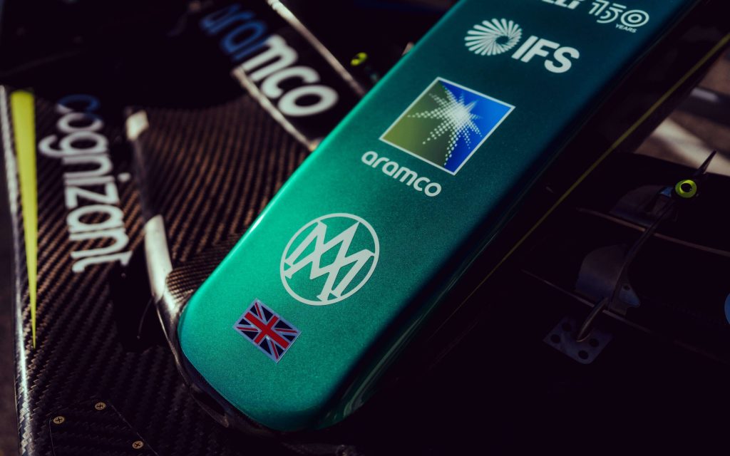 Aston Martin Aramco Cognizant AMR22 Formula 1 car nose with 1913 Aston Martin logo