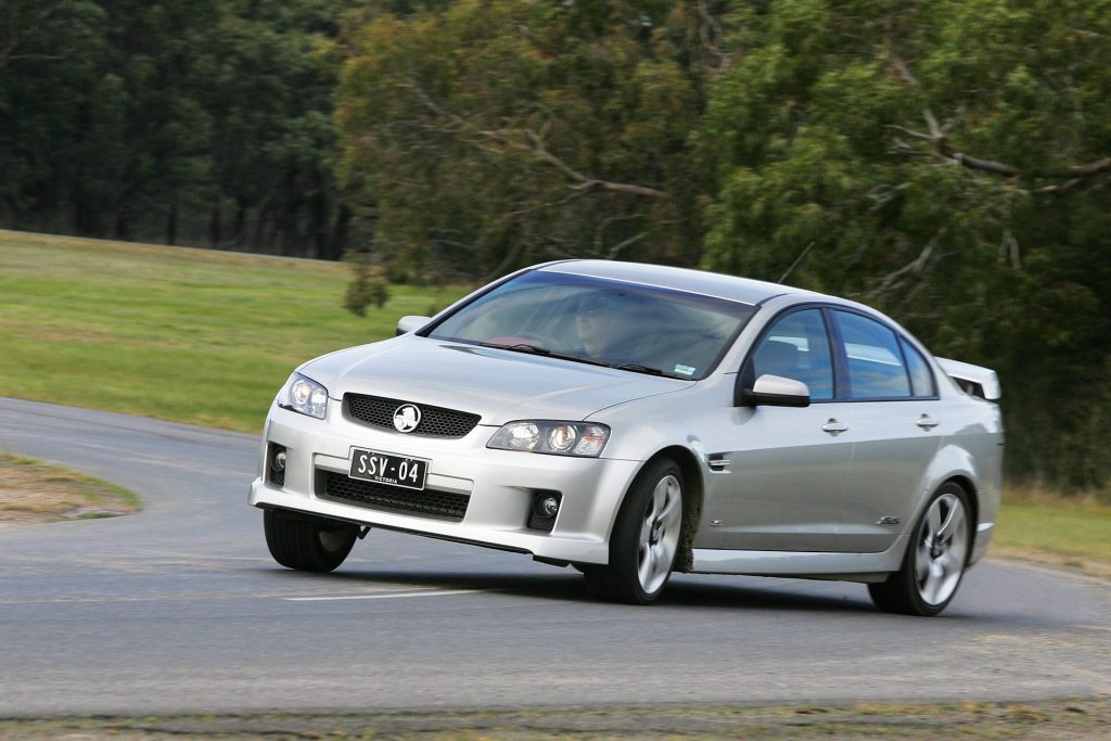 2006 Holden Commodore VE driving sideways on track