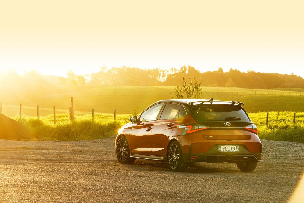 Hyundai i20 N with sunsetting 