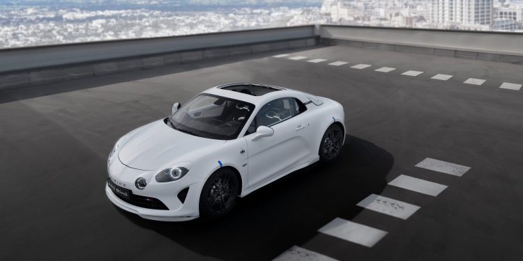 Alpine A110 E-ternite EV prototype front three quarters on parking building roof