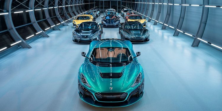 Rimac Nevera in front of prototype cars in factory