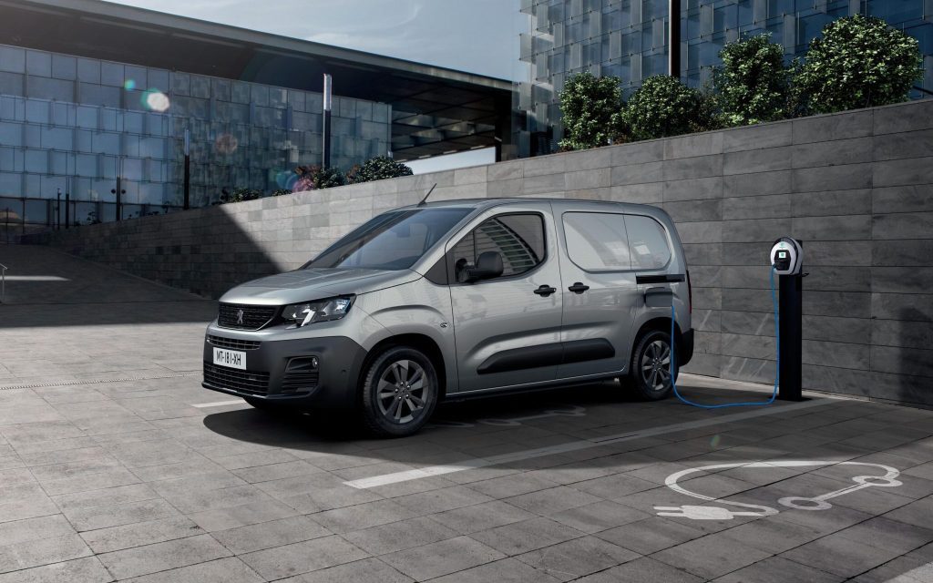 Peugeot Partner electric van parked front three quarters