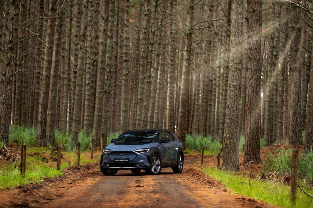 Subaru Solterra in forest
