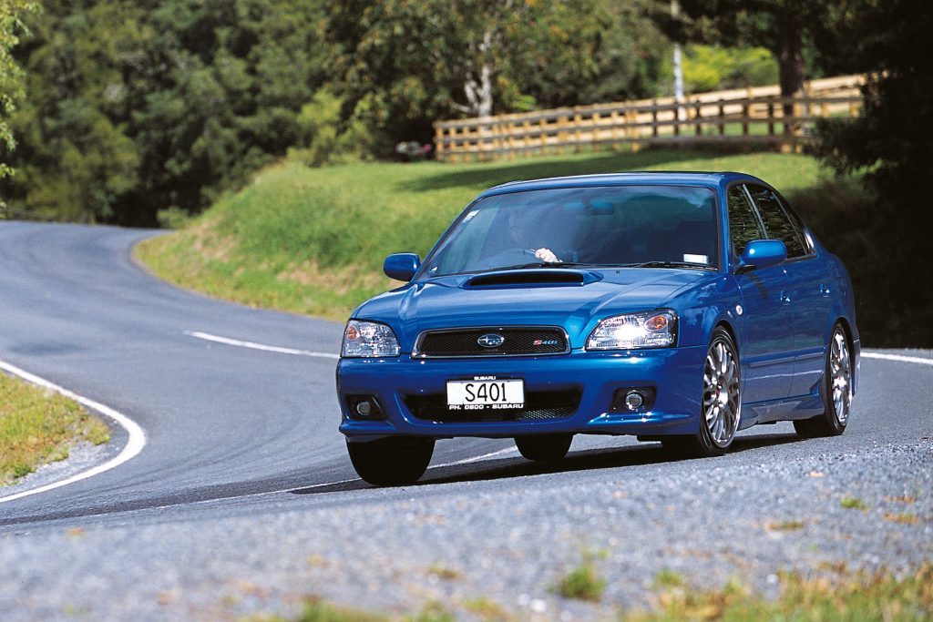 2003 Subaru Legacy S401 STi driving through corner