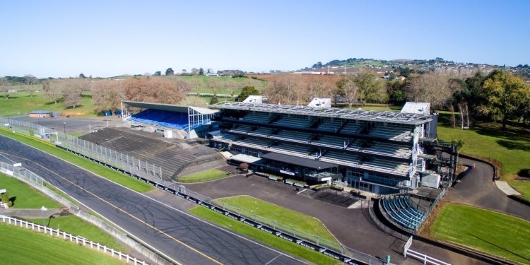 Pukekohe Park Raceway pit straight and spectator stands