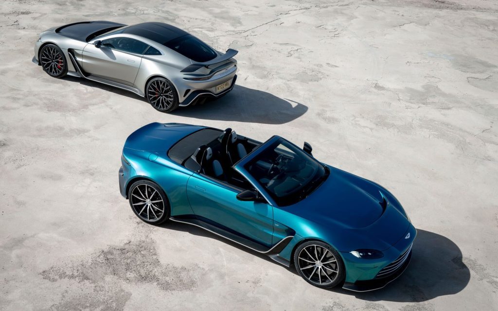 Aston Martin V12 Vantage Roadster and Coupe high angle view