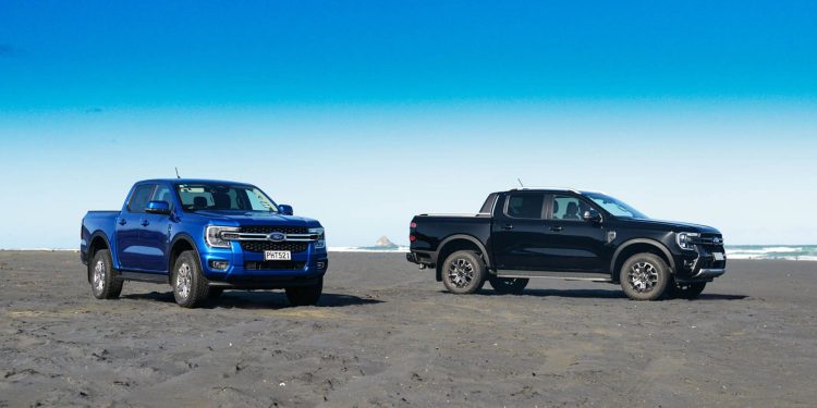 Ford Ranger Wildtrak and XLT parked on beach