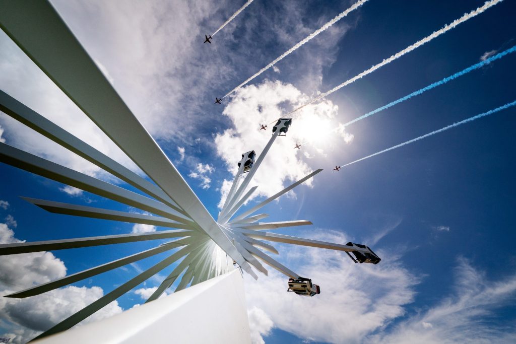2022 Goodwood Festival of Speed aeroplanes flying over sculpture