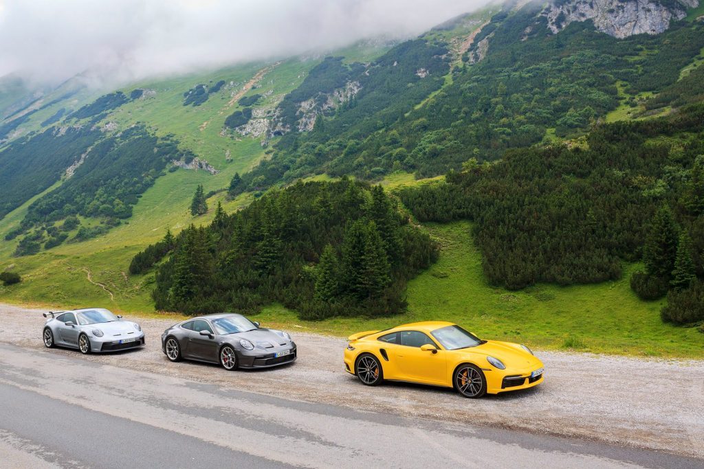 2022 Porsche 911 GT3 Austrian road trip parked in a line