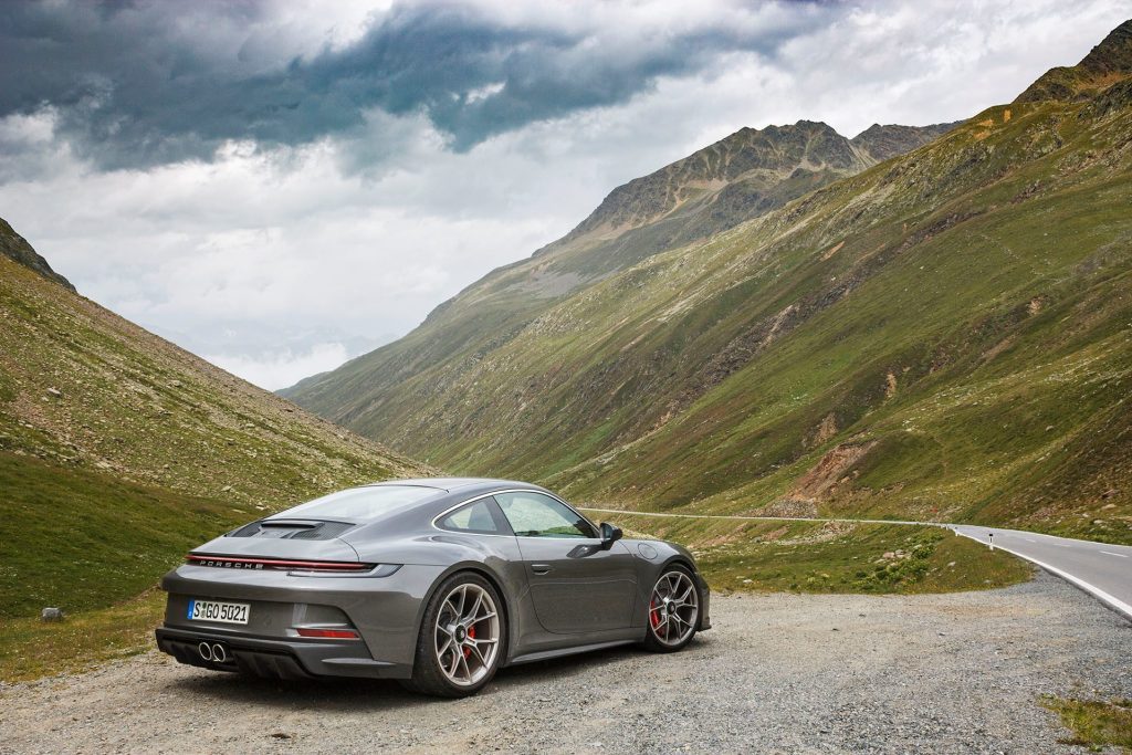 2022 Porsche 911 GT3 Austrian road trip parked on hill top