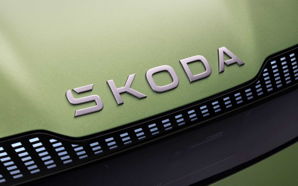 Skoda Vision 7S badge close up view