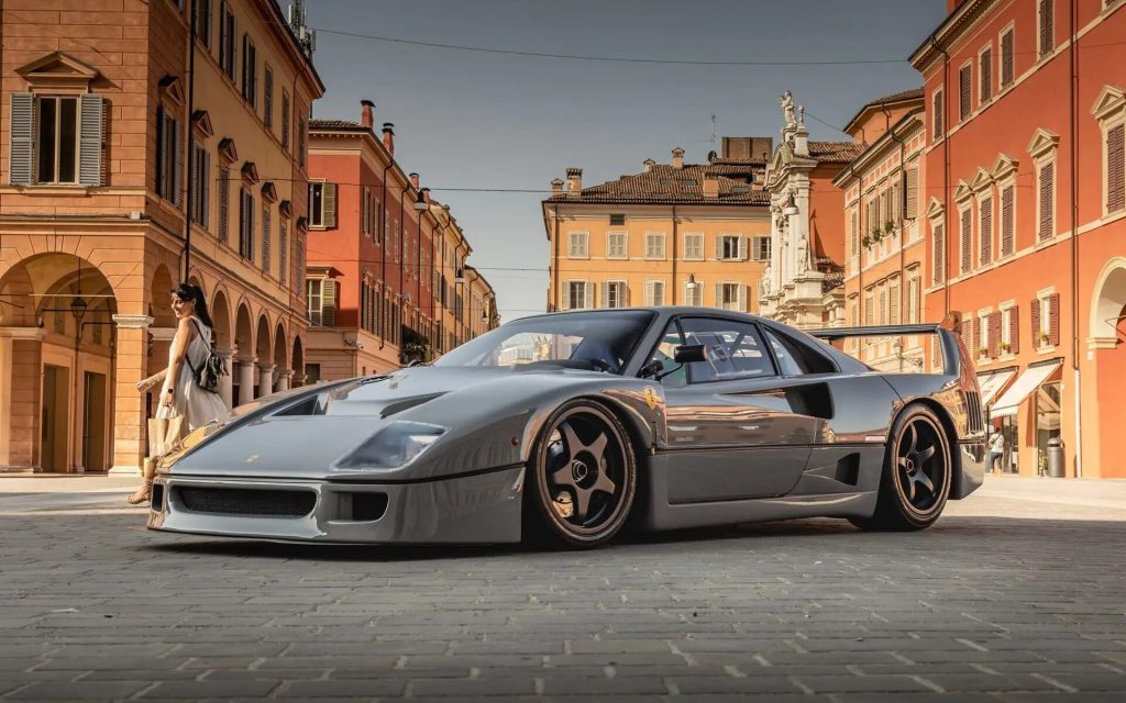 One-off Ferrari F40 Competizione front three quarter view in town