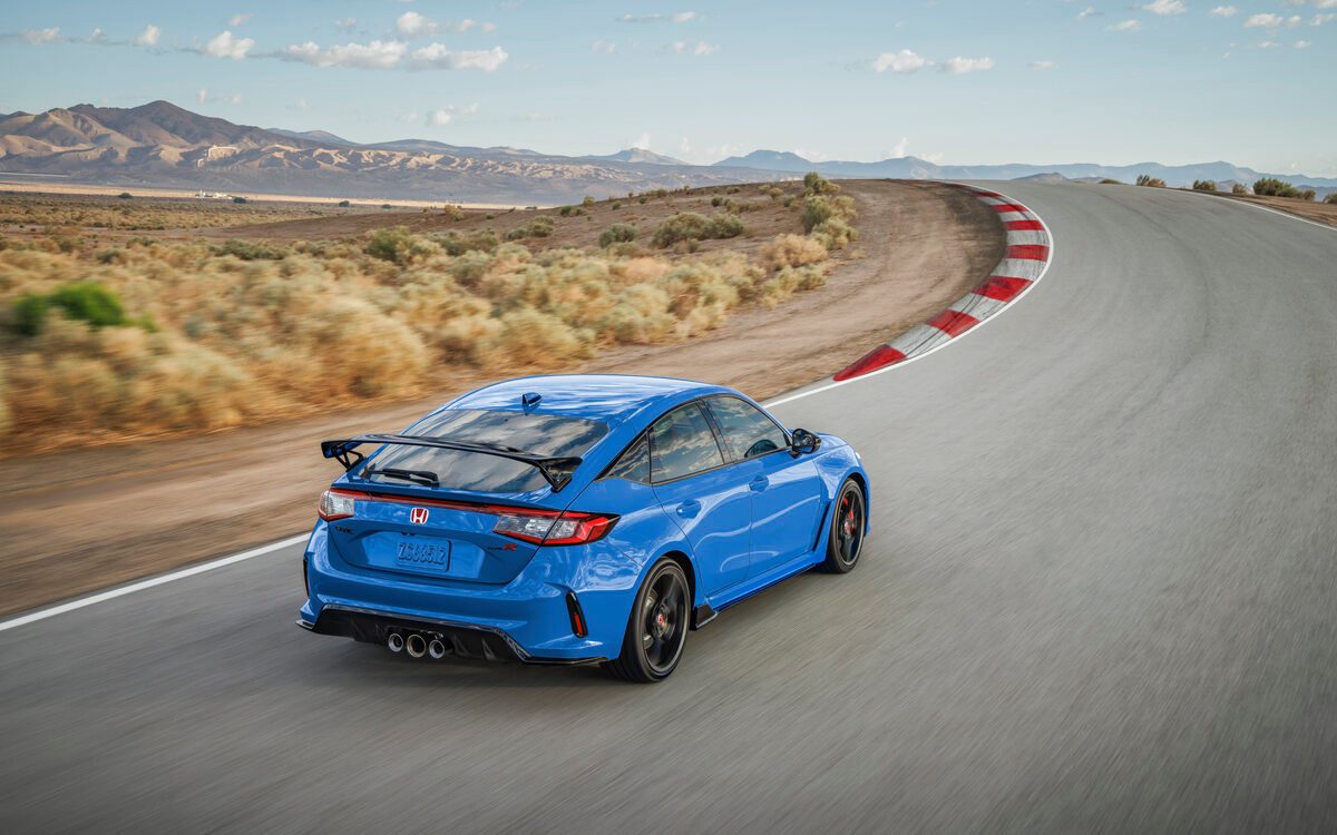 Honda Civic Type R blue rear three quarter view